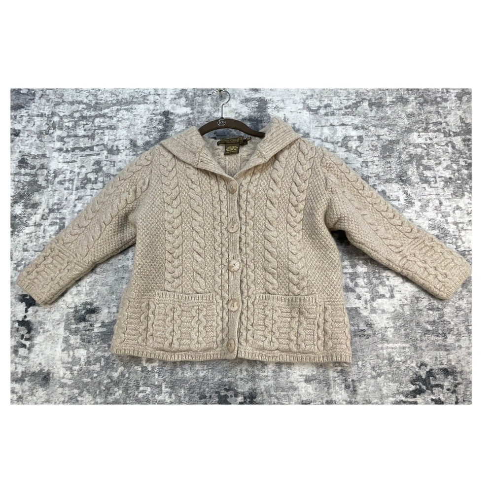 Vtg Inis Crafts Womens Small Cardigan Sweater 90s Aran Cable Knit ‎ Cottagecore